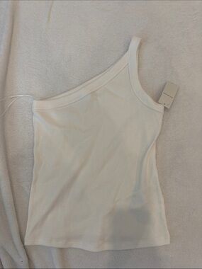 Abercrombie & Fitch One-Shoulder Ribbed Tank Top - White